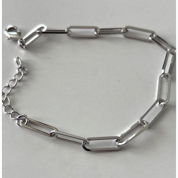 Silver Paperclip Link Bracelet With Lobster Clasp & Adjustable Extender - Picture 4 of 4